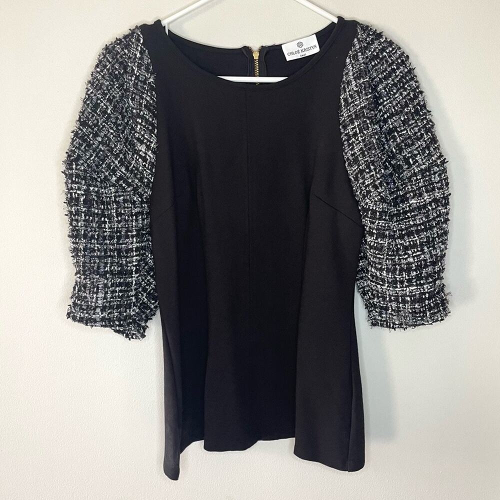 Chloe Kristyn Deveraux Puff Tweed Pleated Sleeve Ponte Top Size S